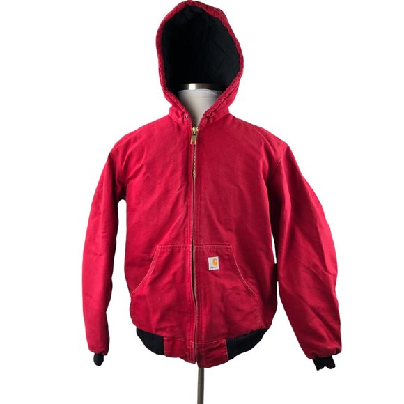 Other - Carhartt USA Made J140 Quilt Lined Duck Canvas Hooded Jacket Red Men's Medium